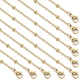 Cadikez 24PCS Gold Satellite Chain Necklace Bulk, 2mm 18inch 18K Gold PVD Plated Stainless Steel Finished Beaded Cable Link Chains for Necklace Jewelry Making