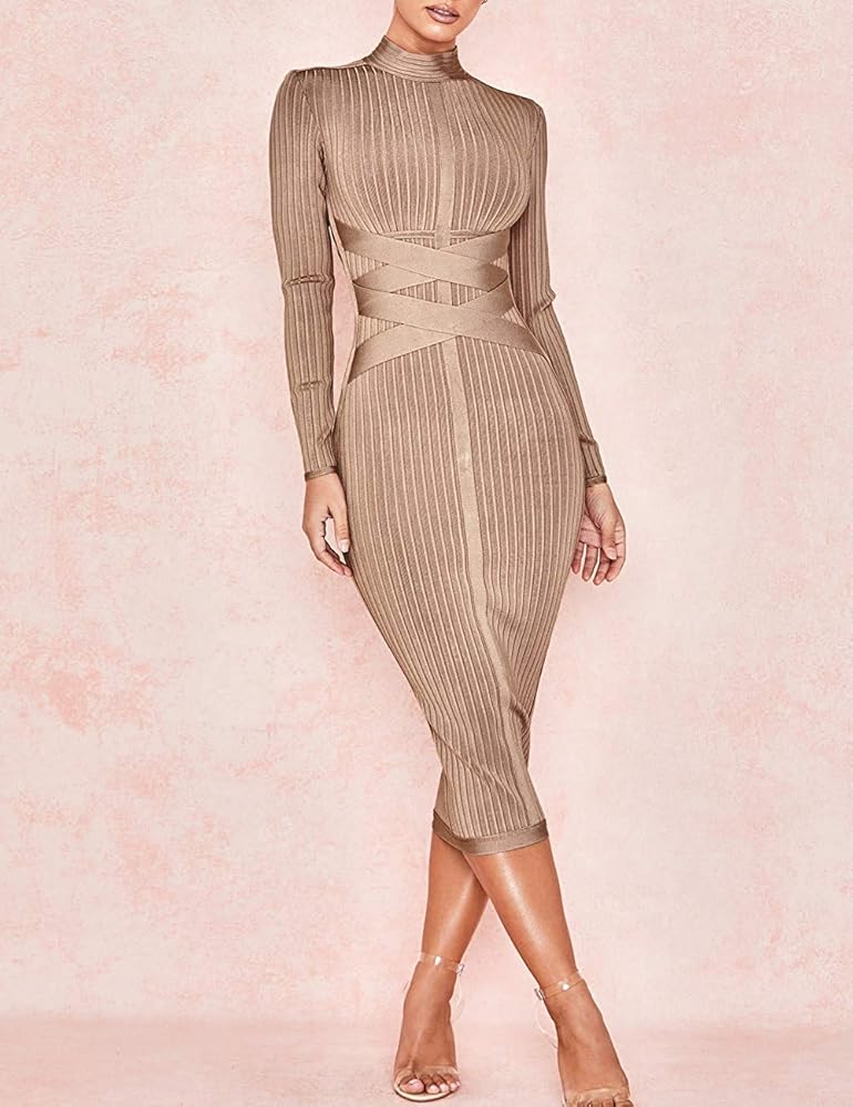 bandage midi dress long sleeve