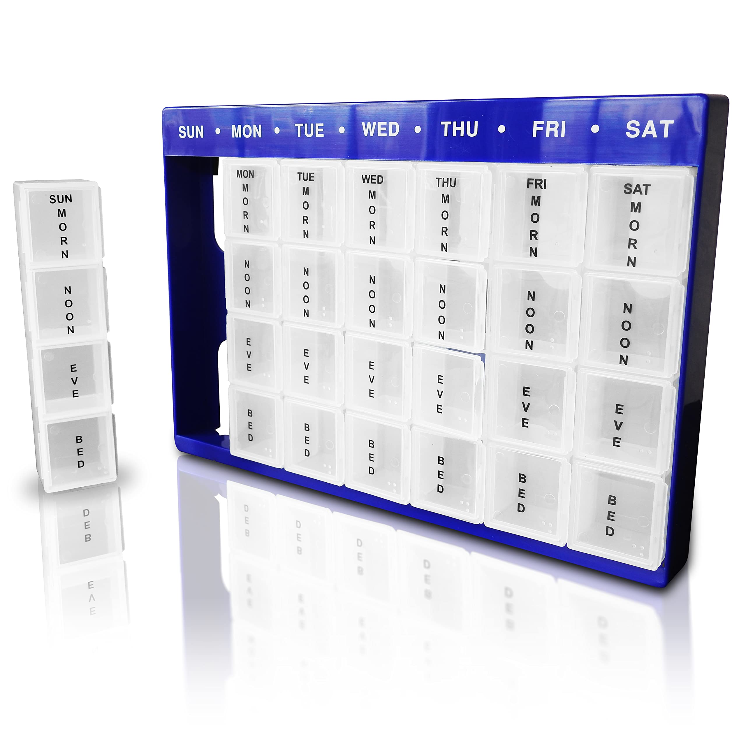 RE-GEN Premium XL Plus Morn-Bed Large Volume Storage Capacity Weekly Pill Organizer Storage Holder Box Tray