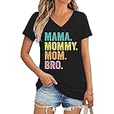 Ascrazy Mama V Neck Shirts for Women Mama Mommy Mom Bruh Life Tshirt Cool Moms Club Tee Mothers Day Tops
