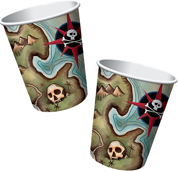 8 pieces Cup Set PIRATE'S MAP / PIRATE'S TREASURE for Kid'S birthday ...