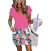 Womens Summer Dress Lantern Sleeve Square Neck Tie Front A-Line Double Layer Hem Mini Dresses