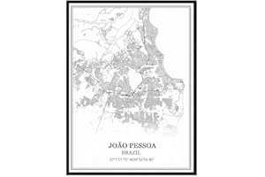 TANOKCRS João Pessoa Brazil Map Wall Art Canvas Print Poster Artwork Unframed Modern Black and White Map Souvenir Gift Home Decor
