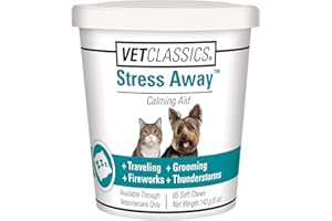 Vet Classics Stress Away Calming, Anxiety Aid for Dogs and Cats – Soft Chew Pet Health Supplement for Dogs, and Cats - Melatonin, Ginger – 65 Soft Chews