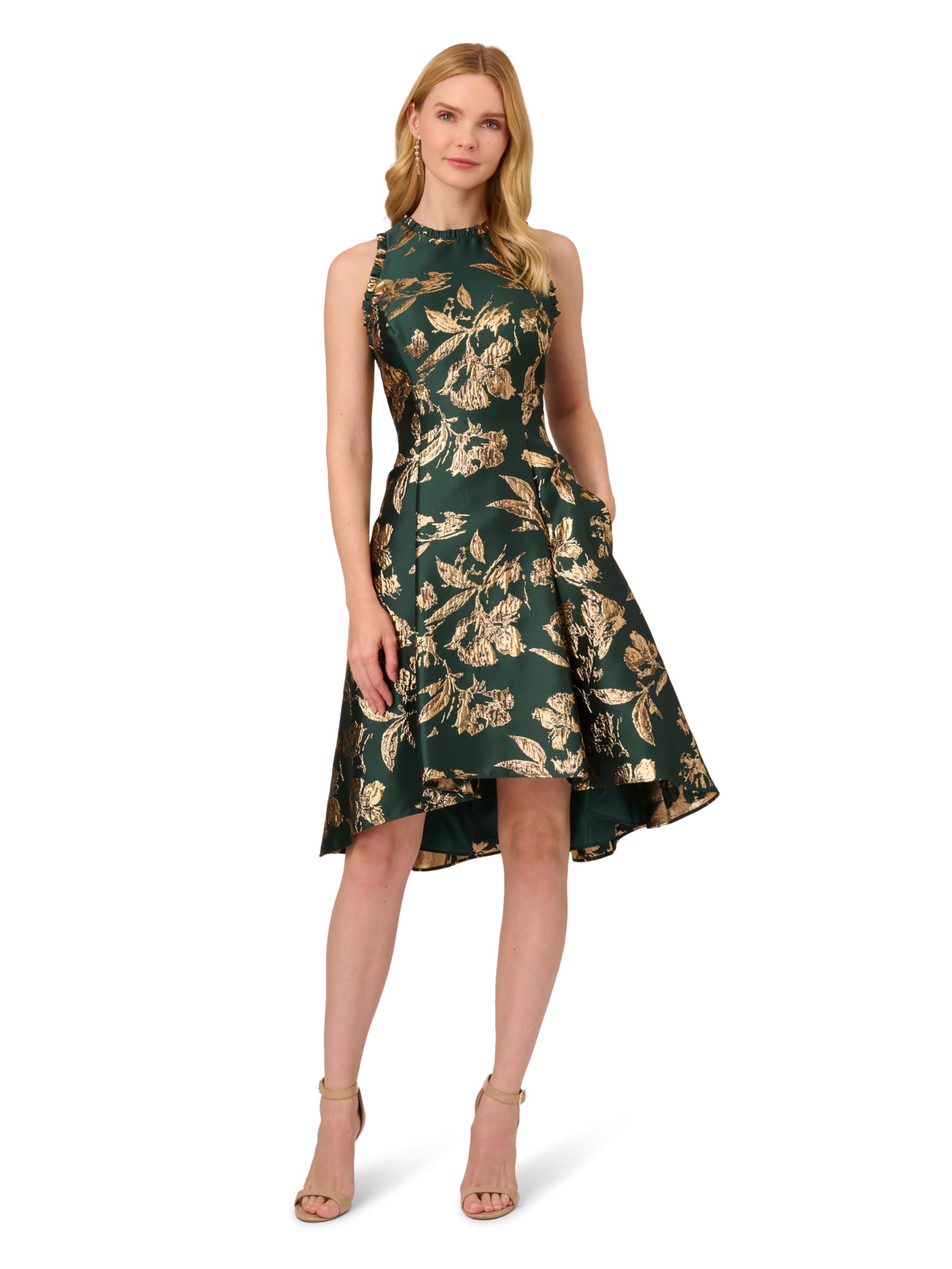 Photo 1 of (ZIPPER DAMAGED) Adrianna Papell Women's Ruffle Jacquard Dress, Hunter size 12