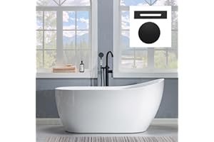 WOODBRIDGE 59" Acrylic Freestanding Bathtub Contemporary Soaking Tub with Matte Black Drain and Overflow