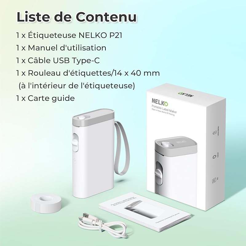 P21 Étiqueteuse Autocollantes, Imprimante Portable, 1 Rouleau, Blanc