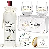 Engagement Gifts For Couples, Newly Engaged Fiance Gifts For Her Him Women Men, Future Mrs Just Enagaed Wine Glasses Bag Set With Candle And Ornament, Cool Wedding Party Decorations for Bride To Be