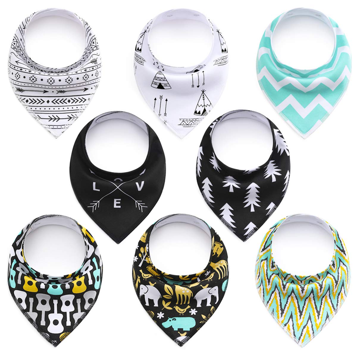 SONARIN Baby Bandana Drool Bibs Dribble Bibs for Boys,Drooling and Teething,Super Absorbent Organic Cotton Bandana Bibs,Pack of 8