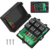 Joinfworld Relay Box Fuse Relay Box 12V Automotive Universal Fuse Panel with 6 Way Relays and 14 x ATC/ATO Blade Fuses 12 Volt Fuse Box Waterproof with Led Light and Relay Module
