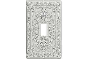 Ornamentation Single Light Switch Cover Plate, Baroque Classic Floral Curves White Plastic Standard Size Switch Plate Decorat