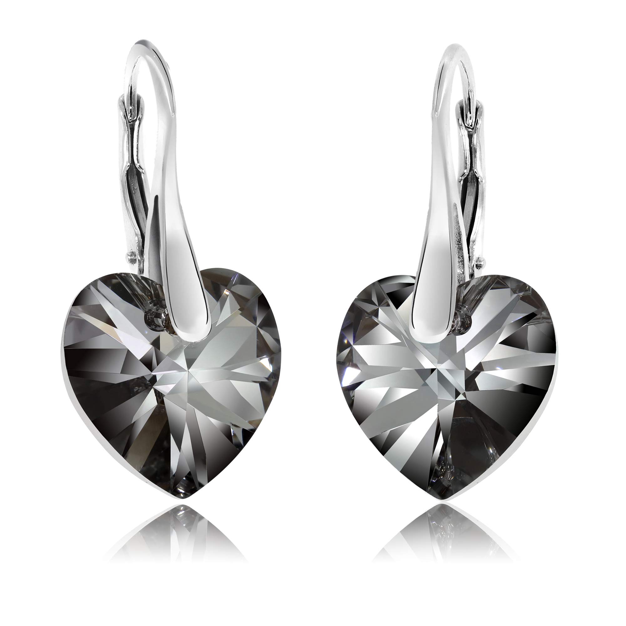 Chic Bijoux Drop and Dangle Earrings for Women - Made with 925 Sterling Silver and Austrian Heart Crystals for Sensitive Ears – Gift for Mum, Black