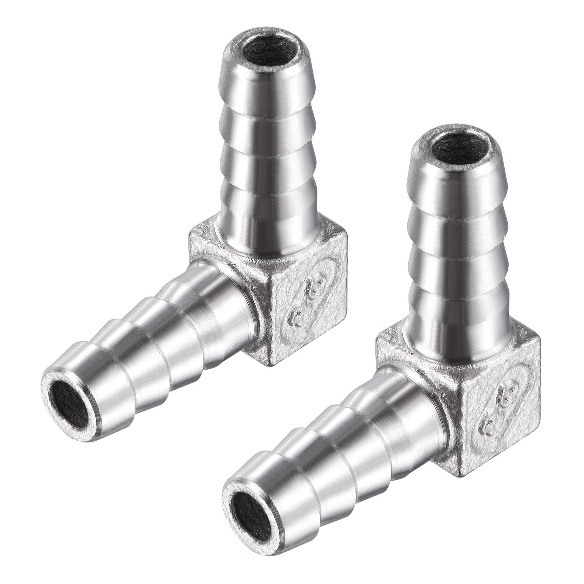 sourcing map Barb Hose Fitting, 28x28x8mm Elbow Coupler Tubing Connector for Water Fuel Air Oil Gas, Polishing 304 Stainless Steel, Pack of 2