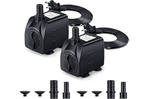 CWKJ Fountain Pump, 2 Packs 160GPH(10W 600L/H) Submersible Water Pump, Durable Outdoor Fountain Water Pump with 7.2ft（2.2m）Power Cord, 3 Nozzles for Aquarium, Pond, Fish Tank, Water Fountain Pump