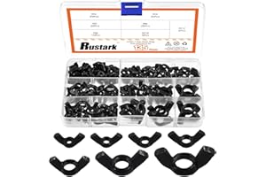 Rustark 135Pcs Black Butterfly Wing Nuts Assortment Kit M3 M4 M5 M6 M8 M10 M12 Butterfly Wingnuts Metric Carbon Steel Wing Nu