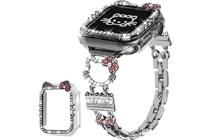 FERJITGR Bling Bracelet Band with Protector Case Compatible with Apple Watch Bands for Women iWatch Series 10 46 mm 42mm,Series 9 8 7 41mm 45mm,Series 6 5 4 SE 40mm 44mm,Cute Cartoon Dressy Jewelry Metal Strap