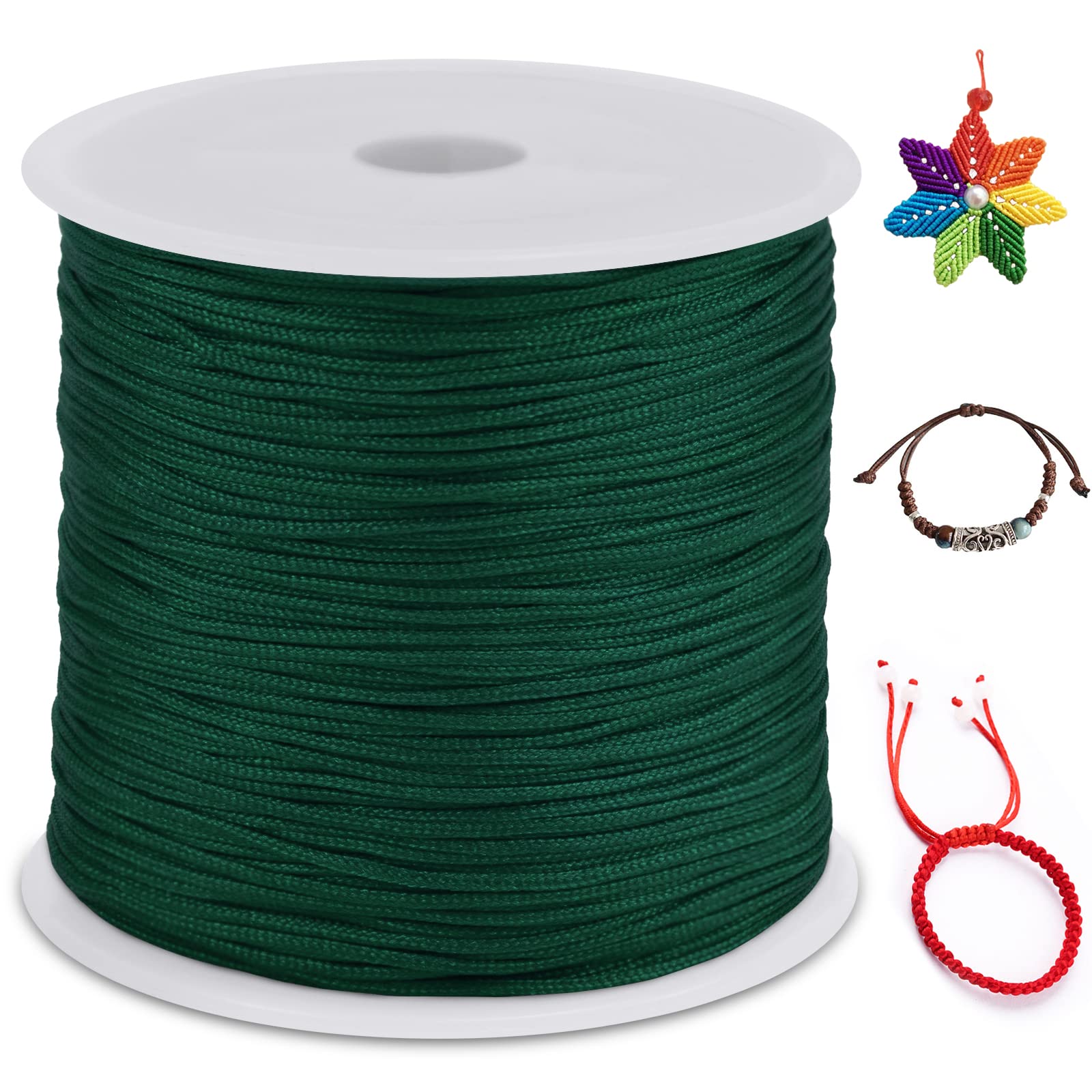 LEREATI Nylon Cord 0.8mm x 100m, Satin Cord Nylon String Macrame Cord, Coloured Beading Thread String for Making Bracelet, Necklace, Chinese Knot, Jewellery (Dark Green) — image 1