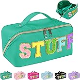 Huifen Preppy Stuff Makeup Bag, Stoney Clover Travel Toiletry Bag Chenille Letter Make Up Bags Girls Cute Cosmetic Bag Stuff Pouch Wedding Birthday Stocking Stuffers for Gifts (Green)