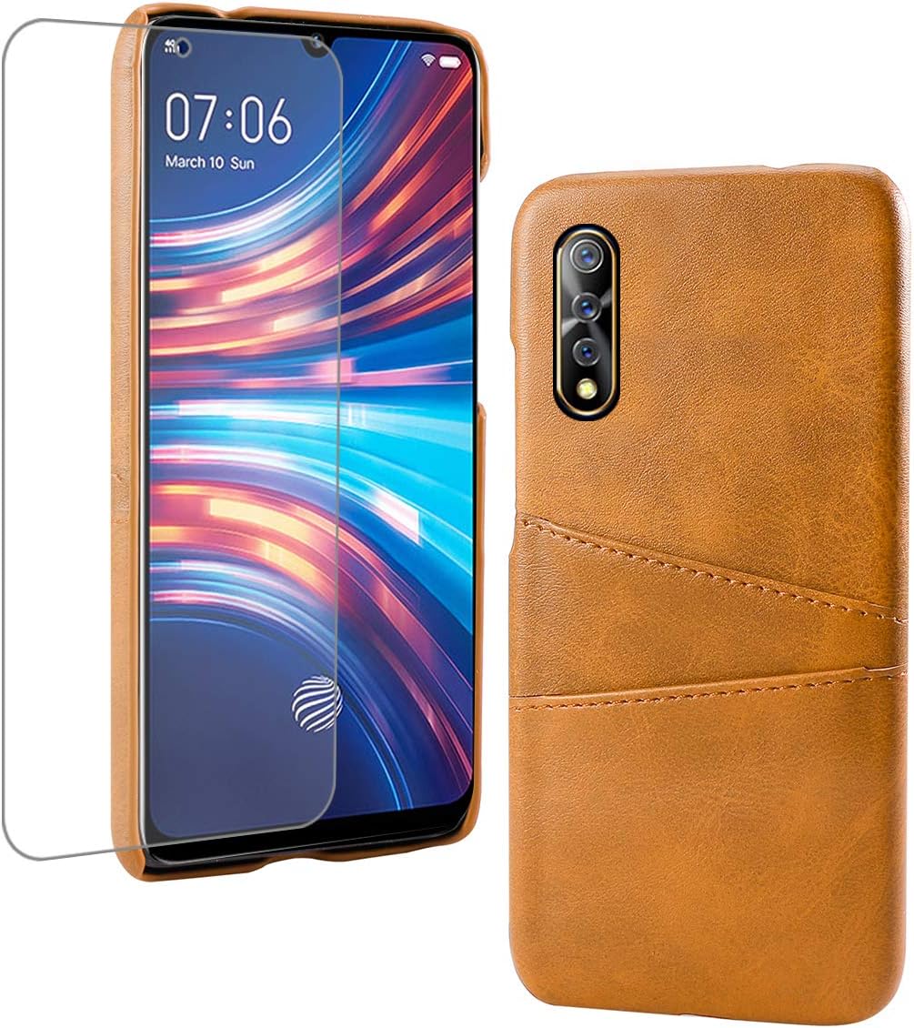 Compatible With Vivo S1 Case, PU Leather Hard PC Backcover with Wallet Card Slot Holder Slim Full Protective Shockproof Anti Scratch Case Shell Yellow