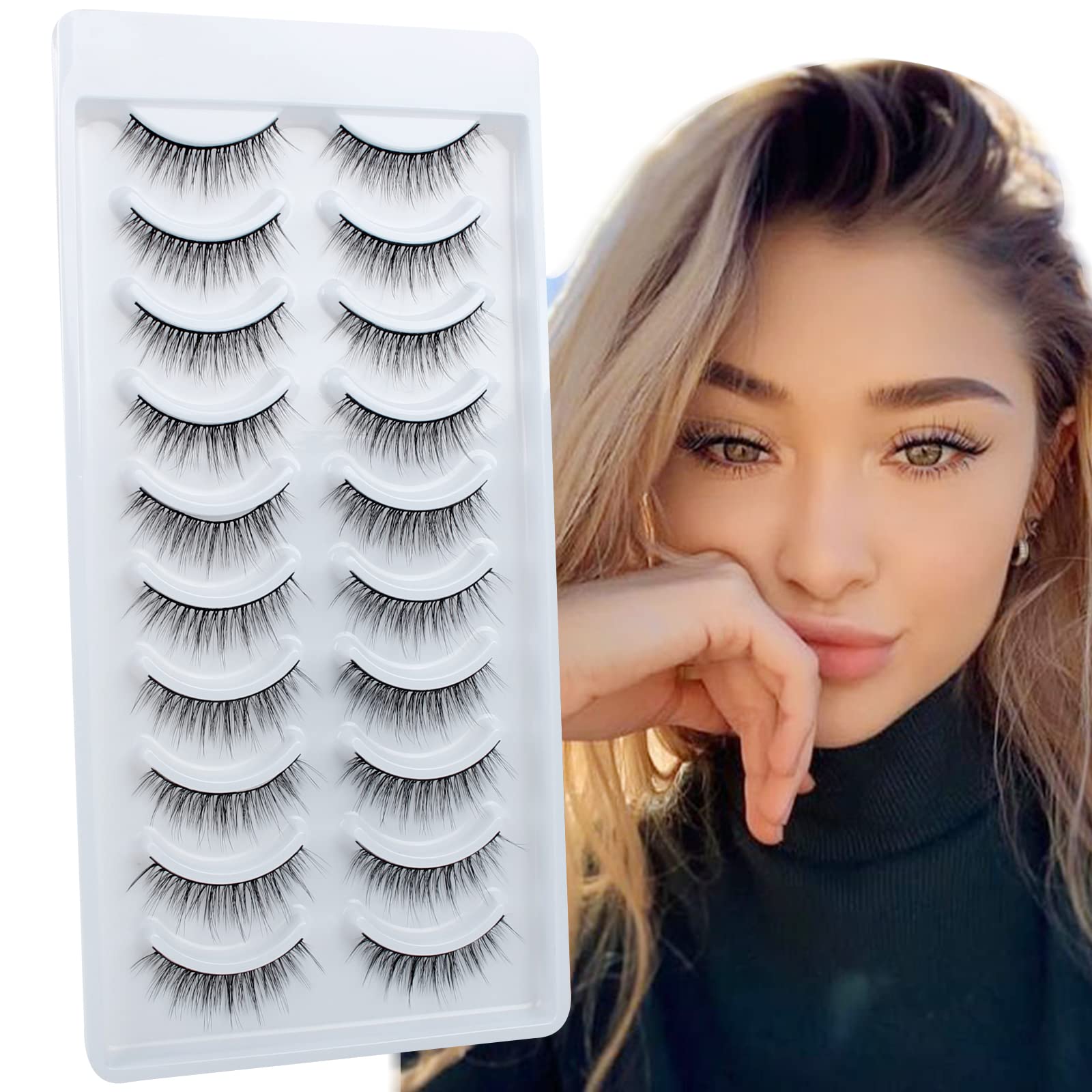 Glowingwin Wispy Lashes - Natural Look 3D Mink Lashes, Handmade, Fluffy, Lightweight, Short, 10 Pairs, Light Volume, Fake Eyelashes — image 1