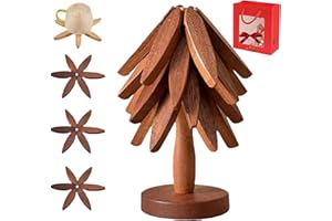 GENERIC Natural Tree Trivet Set - 4 bambooTrivets & 1 Stand Like a Christmas Tree, Premium Heat-Resistant Natural Wooden Trivet Set for Hot Dishes, Artisanal Wooden Coasters Trivets Set