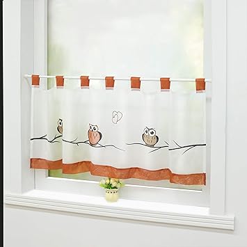 Joyswahl Voile Scheibengardine Bistrogardine mit Schlaufen »Grete« mit Eulen Muster Transparente Gardine Stores HxB 45x120cm 
