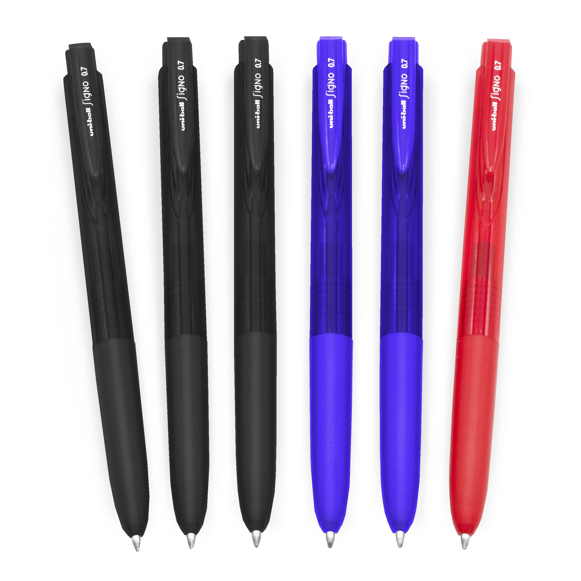 uni-ball Signo UMN-155-07 Gel Ink Retractable Rollerball Pen - 0.7mm Fine - Black, Blue, Red Ink - Pack of 6