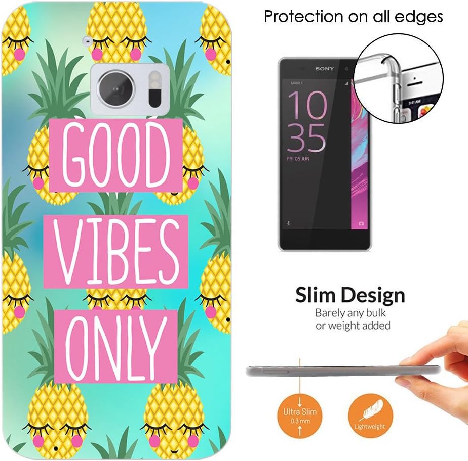 003813 - Good Vibes Only Quote And Pineapple Design HTC 10 evo / HTC Bolt Fashion Trend CASE Ultra Slim Light Plastic 0.3MM All Edges Protection Case Cover-Clear