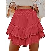 LOMON Flowy Skorts for Women Ruffle Tiered Skorts High Waist Mini Skirts Tennis Golf Crochet Casual Shorts