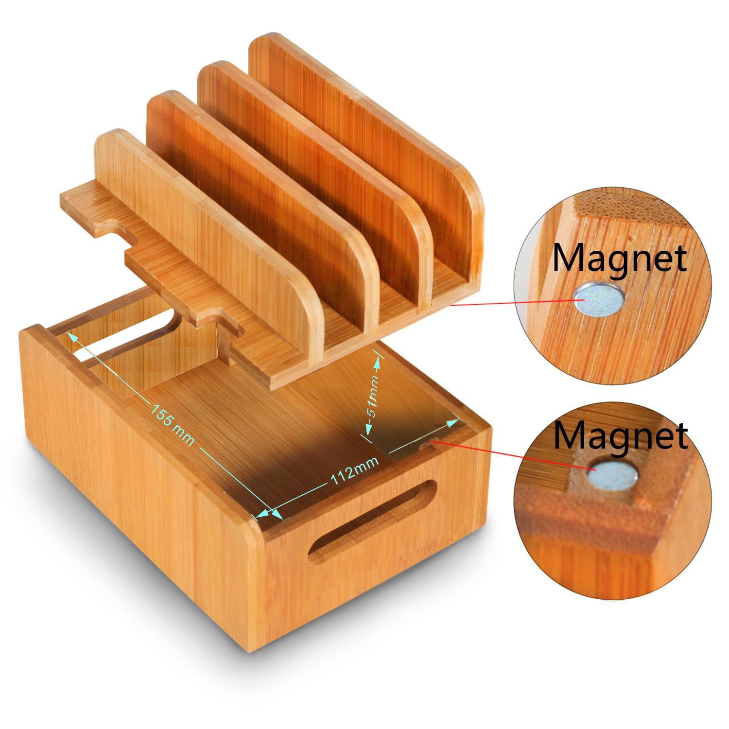 LENPOW Natural Bamboo Universal Charging Station Dock Stand Multi-device Organizer for Phones Pad Tablets Laptops - Strong Build ,Eco-Friendly