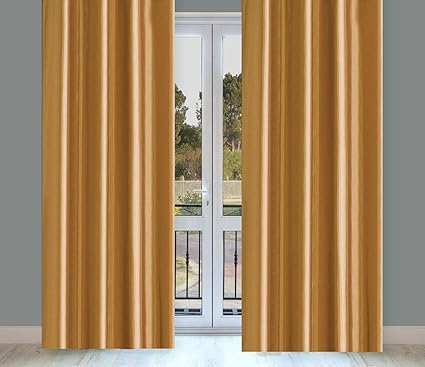 Faux Silk Eyelet Curtains Plain Gold Yellow 90 X 90 Luxury