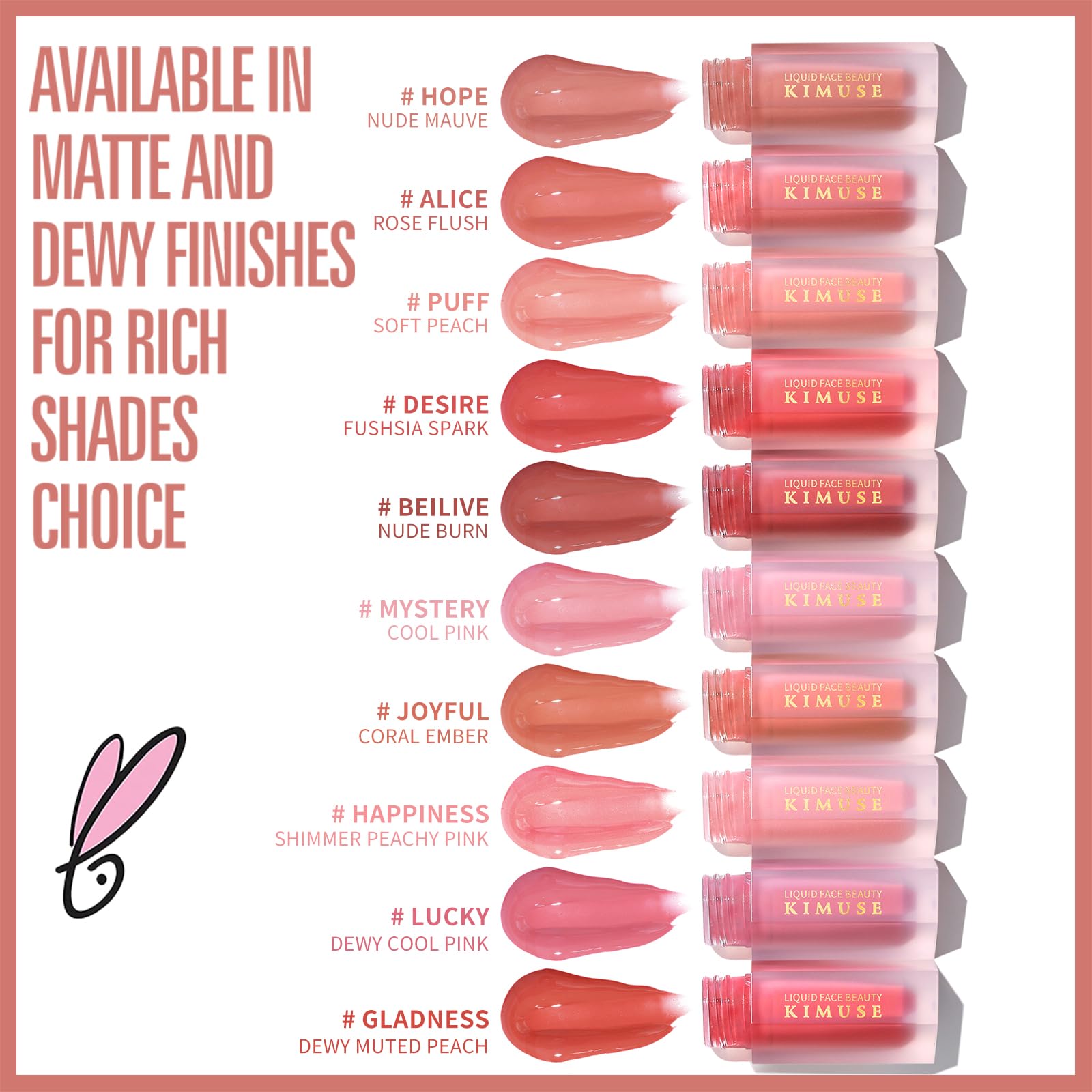 KIMUSE Liquid Blush, Soft Cream Blush Face Blush, Liquid Blush for Cheeks, Long-Wearing Pigmented Blush, Waterproof, Smudge Proof, Dewy Finish