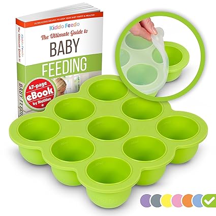 KIDDO FEEDO Silikon Babynahrung Aufbewahrung Behälter Zum Einfrieren Babybrei mit Silikondeckel - BPA-frei - 9 x 75ml - Grati