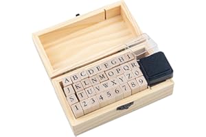 KRASTMON Rubber Stamp Letters Numbers and Alphabets, 36 Pcs Small Wooden Rubber Stamps for Card Making, DIY Craft, Scrapbooking Supplie, etc.