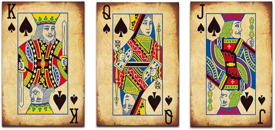 Vintage Poker Playing Cards Canvas Decorative Painting-Set of 3 Art Abstract Canvas Paintings Wall Art Home Decor High-Definition Print Bar/Restaurant Decoration Posters 20x30inch-3pcs NO FRAME