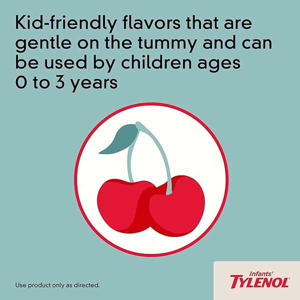 INFANTS’ TYLENOL ORAL SUSPENSION LIQUID MEDICINE WITH ACETAMINOPHEN, BABY FEVER REDUCER & PAIN RELIEVER FOR MINOR ACHES & PAINS, SORE THROAT, HEADACHE & TEETHING PAIN, DYE-FREE CHERRY, 1 FL. OZ