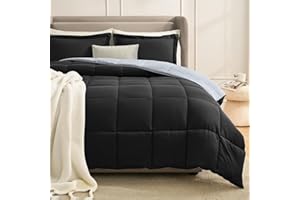 Homelike Moment Queen Comforter Set Black, Lightweight Reversible Comforters Queen Size Set, Soft Down Alternative Bed Comforter Full Size All Season 3 Pcs Bedding Set with 2 Shams Black/Light Grey