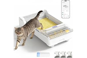EZSKUUP Robotail Fully-Open Automatic Self Cleaning Litter Box, Extra Large Space Electric Cat Litter Box with APP Control Health Monitor, Smart Litter Tray for Multiple Cats, with 20 Liners