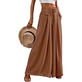 CORSKI Flowy Wide Leg Palazzo Pants for Women Dressy Summer Casual Elastic Waist Lounge Long Trousers with Pocket