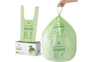 SUPERBIO 13 Gallon Compostable Kitchen Waste Bags with Handles, Food Scrap Bags Certified by BPI, OK compost INDUSTRIAL, 30 Count, 49.2L