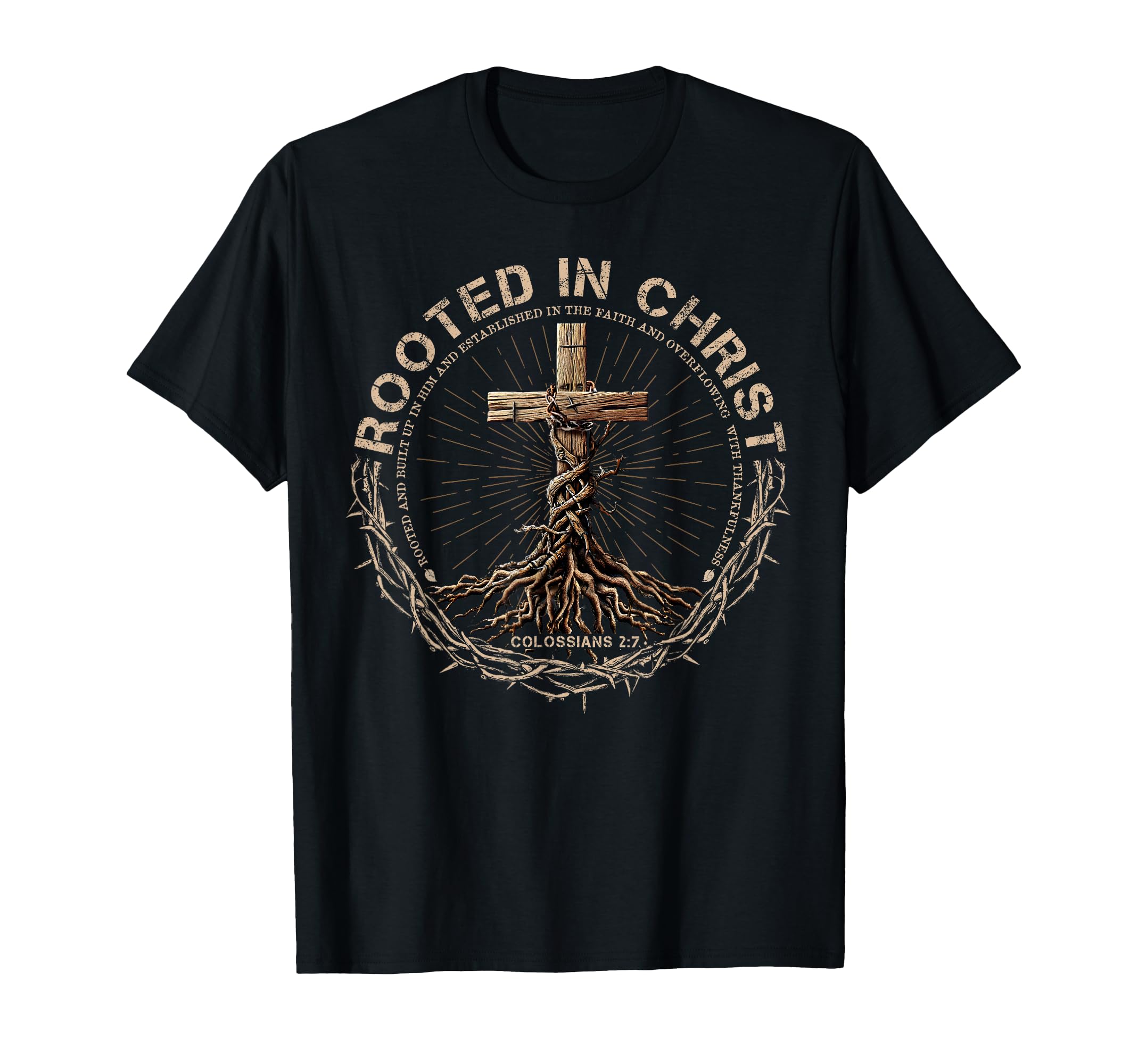 Photo 1 of Rooted in Christ Shirt, Jesus Shirt, Vintage Cross Christian T-Shirt