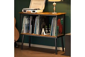 SIMPLE SERENITY Record Player Stand with Adjustable Divider Vinyl Storage Holder Up to 200 Albums Mid-Century Large Record Player Table Vinyl Holder Turntable Stand End Table for Bedroom & Living Room, Patent Pending