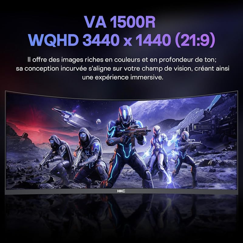 34 Pouces Écran Gamer Incurvé UWQHD 120Hz,Dalle VA 1500R,1ms MPRT