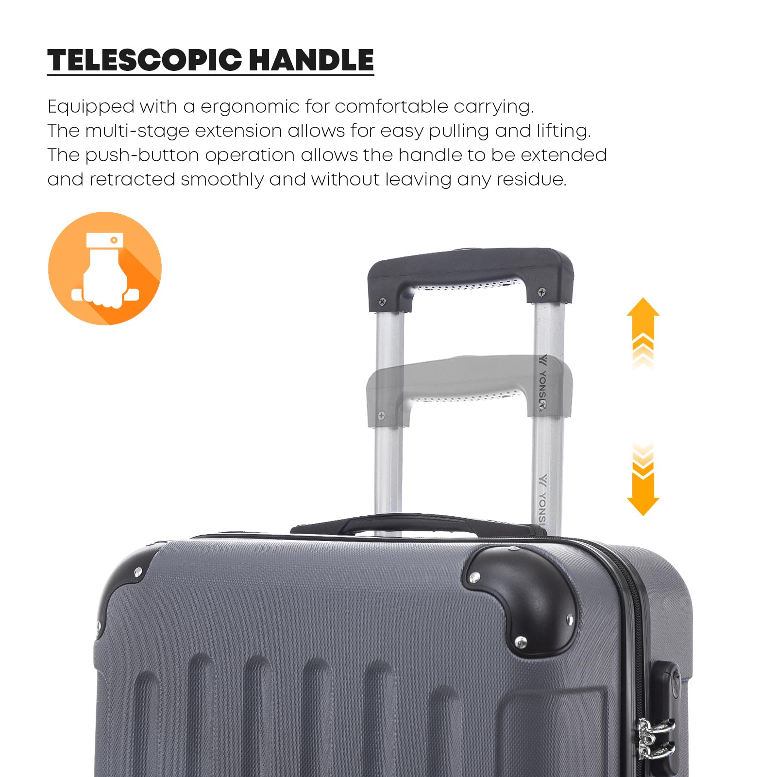 yonsly Koffer Suitcase Set, Trolley Reisekoffer, Rollkoffer Handgepäck, Kofferset, Gepäckset mit 4 Rollen 360°, Hartschalenreisekoffer, Zahlenschloss, Weicher Gummigriff (4er Set, S,M,L&XL, Grau) 5