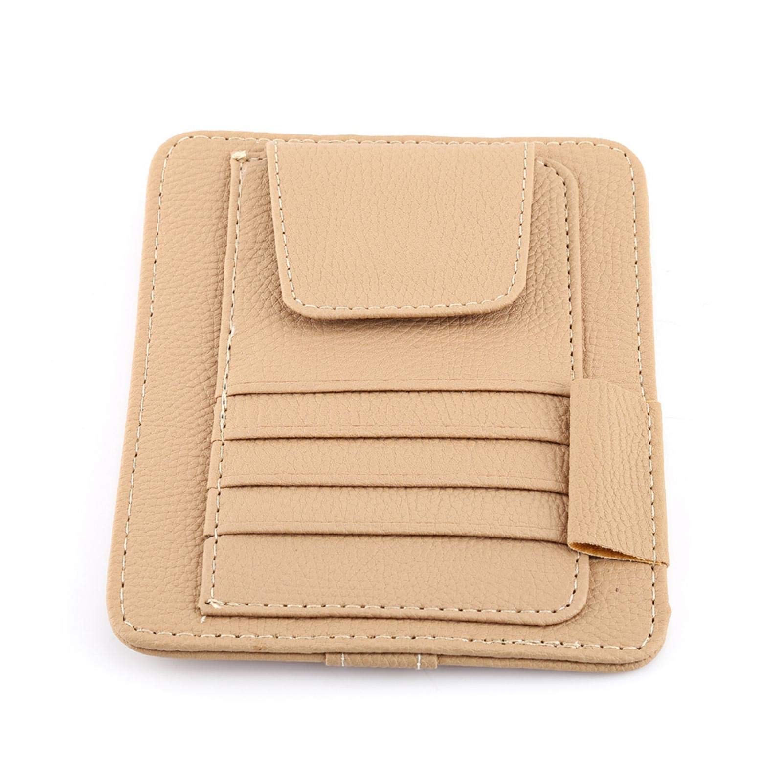 Qiilu Auto Car Sun Visor Organizer Pouch Bag Card Storage Glasses Holder Clip(Beige)