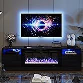 oneinmil Fireplace TV Stand with 36" Electric Fireplace, LED Light Entertainment Center, Modern Wood Texture Entertainment Stand with Highlight Storage Cabinet for TVs Up to 80", 70 inches, Black