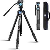 SIRUI AM124 Carbon Fiber Tripod with AM5V Fluid Head, Triangular Center Column, Lightweight Travel Tripod for Camera, Outdoor