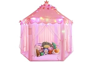NABIYE Large Princess Tent for Girls, Kids Play Tent with LED Star Lights, 55'' x 53'' (DxH), Princess Toys, Princess Castle for Indoor and Outdoor Games, ASTM&CPC Certified Pink