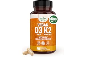 Nested Naturals Vegan Vitamin D3 K2 with Nettle Leaf - 1000 IU D3 from Lichen &100 mcg K2 MK-7 - Supports Bone, Teeth, Heart 