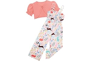 Evensu Toddler Girl Sleeveless Jumpsuits 2 Piece Outfits Ruffle Short Sleeve Cardigan Romper Set for 3-7 Years
